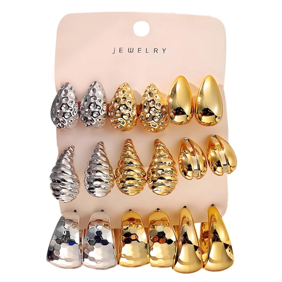 DESIGNICE Hoop Earrings Set,Creative Retro Earring Sets for Women,Exaggerated Personality Hypoallergenic Earrings for Women,Earrings Hoops,9Pairs