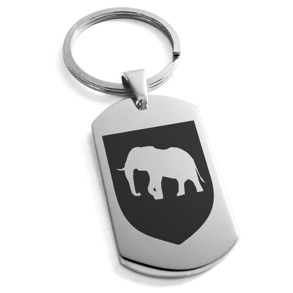 Stainless Steel Elekhant Strength Coat of Arms Shield Engraved Dog Tag Keychain Keyring