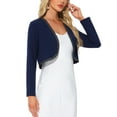 thumbnail image 4 of INSPIRE CHIC Long Sleeve Crop Cardigan for Women's Contrast Trim Collar Bolero Casual Work Tops XS Dark Blue, 4 of 6