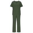 thumbnail image 2 of Women Scrubs Set Short Sleeve V-Neck Scrub Top and Straight Leg Scrub Pants with Pockets Medical Uniform Workwear, 2 of 6