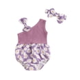 thumbnail image 2 of Aojekbee Baby Girl Summer Jumpsuit Floral Print Patchwork Sleeveless Romper and Headband Set Cute Fashion Clothes Outfits, 2 of 10