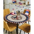 thumbnail image 4 of 4th of July Round Fitted Tablecloth with Elastic Patriotic Stars Independence Day Tablecloths Rustic Wood Table Cover for Kitchen Dinner Memorial Day Party Picnic Fits Tables up to 36"- 44" Diameter, 4 of 6
