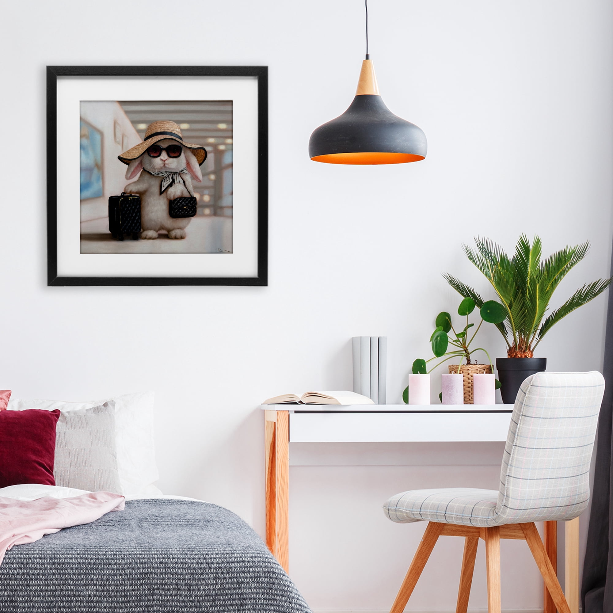 Stupell Industries Bun Voyage Traveling Rabbit Black Framed Print Under Glass, design by Lucia Heffernan