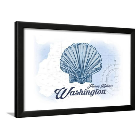 Friday Harbor, Washington - Scallop Shell - Blue - Coastal Icon Framed Print Wall Art By Lantern