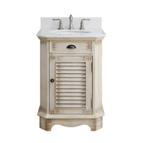 Benton Collection 24" Distressed Beige Farmhouse Bathroom Vanity with White Marble Top