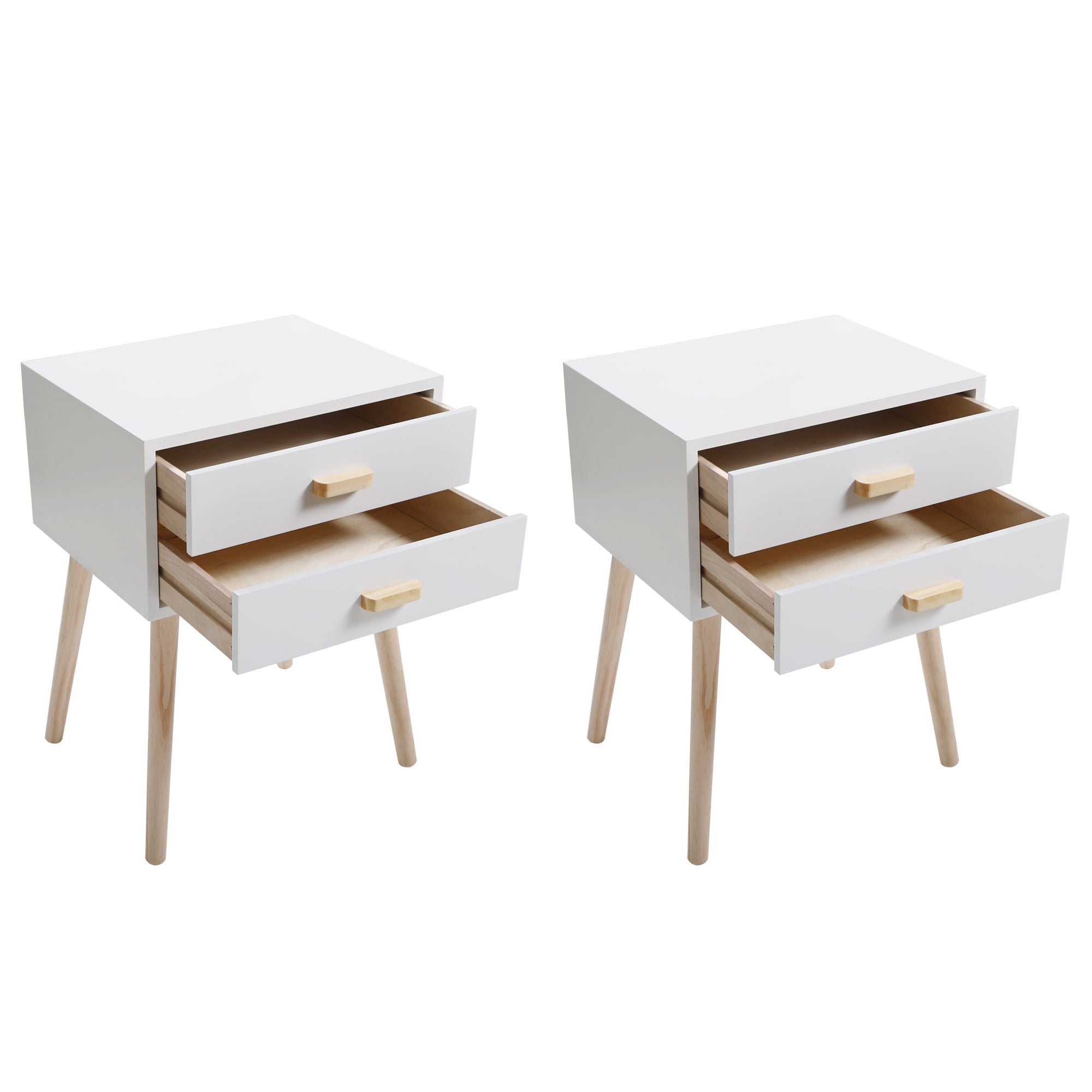 Lowestbest Set of 2 Nightstand with 2 Drawers, Mid-Century Modern Style Office Accent Side Table, Wood Bedside End Table Storage Cabinet Lowestbest Set of 2 Nightstand with 2 Drawers, Mid-Century Modern Style Office Accent Side Table, Wood Bedside End Table Storage Cabinet