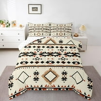 Homewish Rustic Tribal Aztec Queen Comforter Set, Vintage Square Triangle Bedding Sets, Mandala Aztec Style Reversible Bedding Comforter Set, Lightweight Room Decor, 3pcs