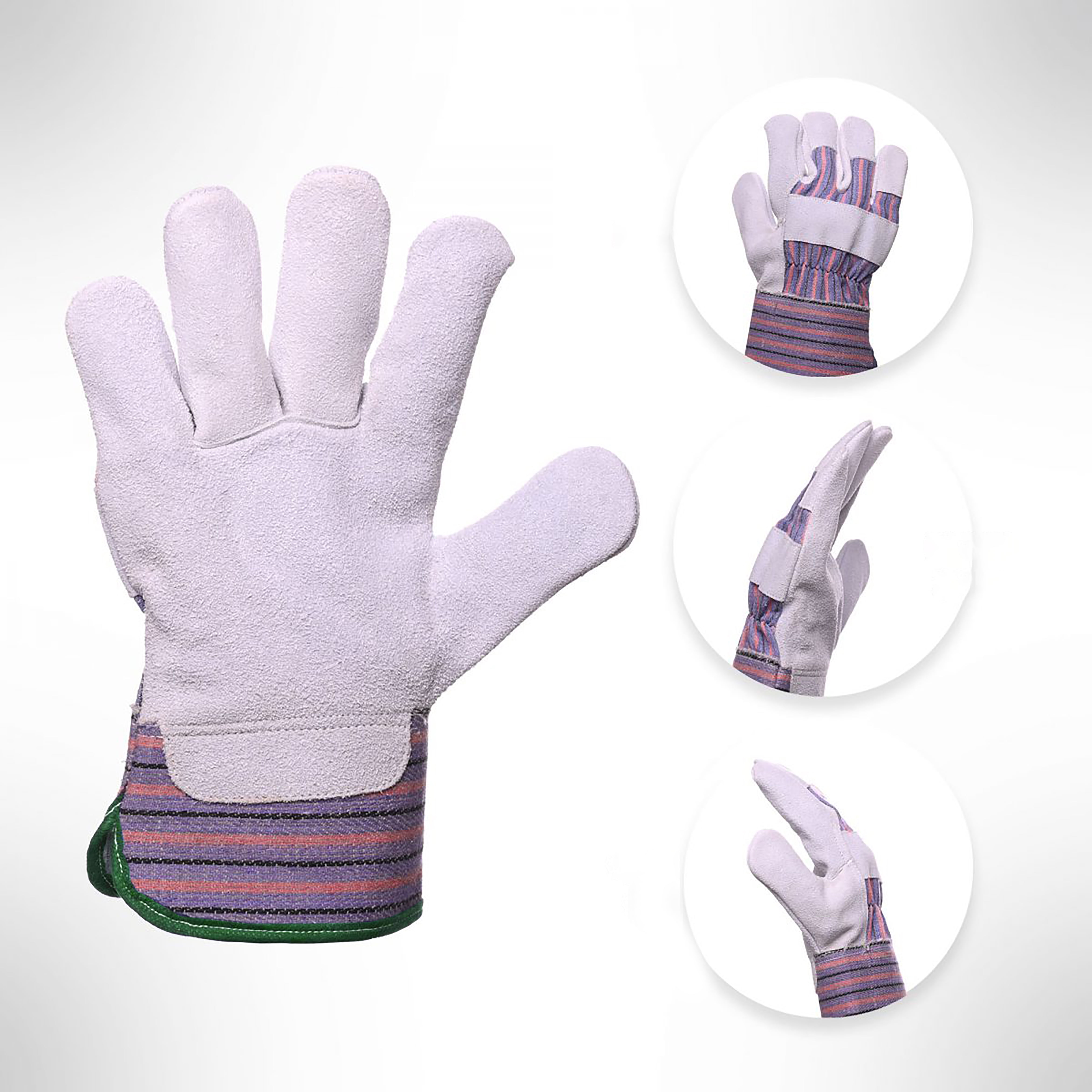 LP4300-M-6PK, Leather Palm Work Gloves, Safety Cuff, 6 Pair Value Pack