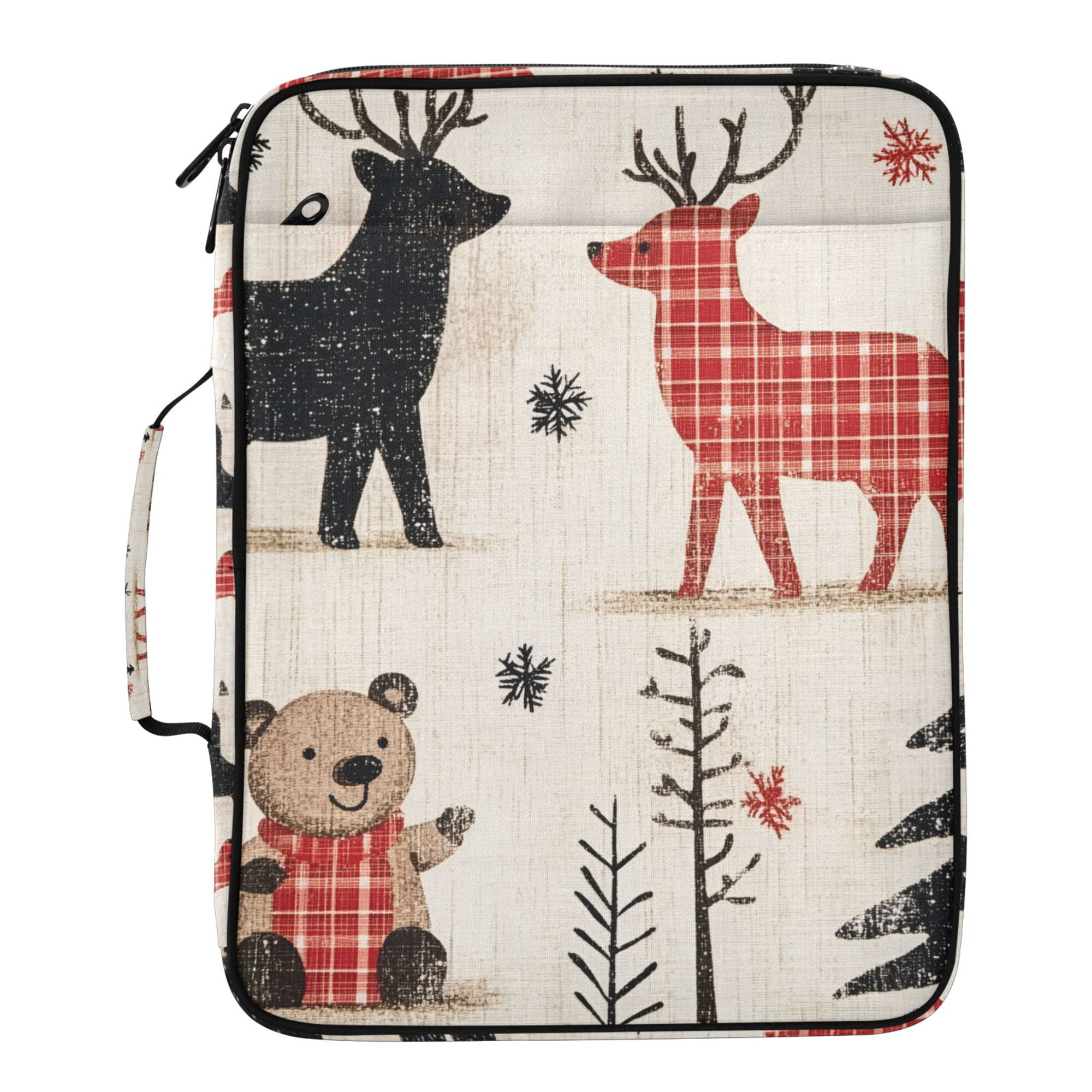 FORMRS Accordion File Folder A4 Size 7-Pocket Expanding Document Organizer Bag with 3 Ring Binder, Retro Christmas Forest