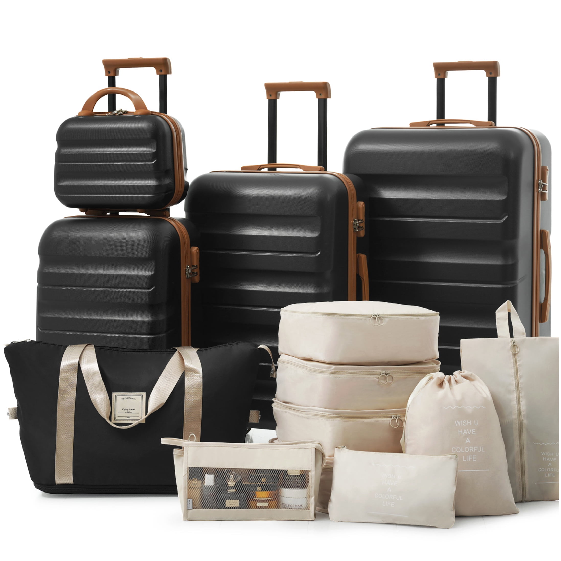 ABS Hardshell Suitcase Set with 360° Spinner Wheels, TSA Lock, Lightweight Checked & Carry-On Luggage in Black
