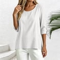 thumbnail image 4 of Womens Shirts Summer 100% Cotton Round Neck Fashion 3/4 Sleeve Pullover Top, 4 of 8