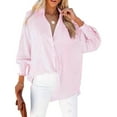 thumbnail image 5 of Mohiass Women's Smocked Cuffed Striped Boyfriend Shirt with Pocket Casual Collar Long Sleeve Blouse Tops for Pocket Shirred Pink M, 5 of 9