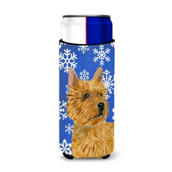 Norwich Terrier Winter Snowflakes Holiday Ultra Hugger for slim cans