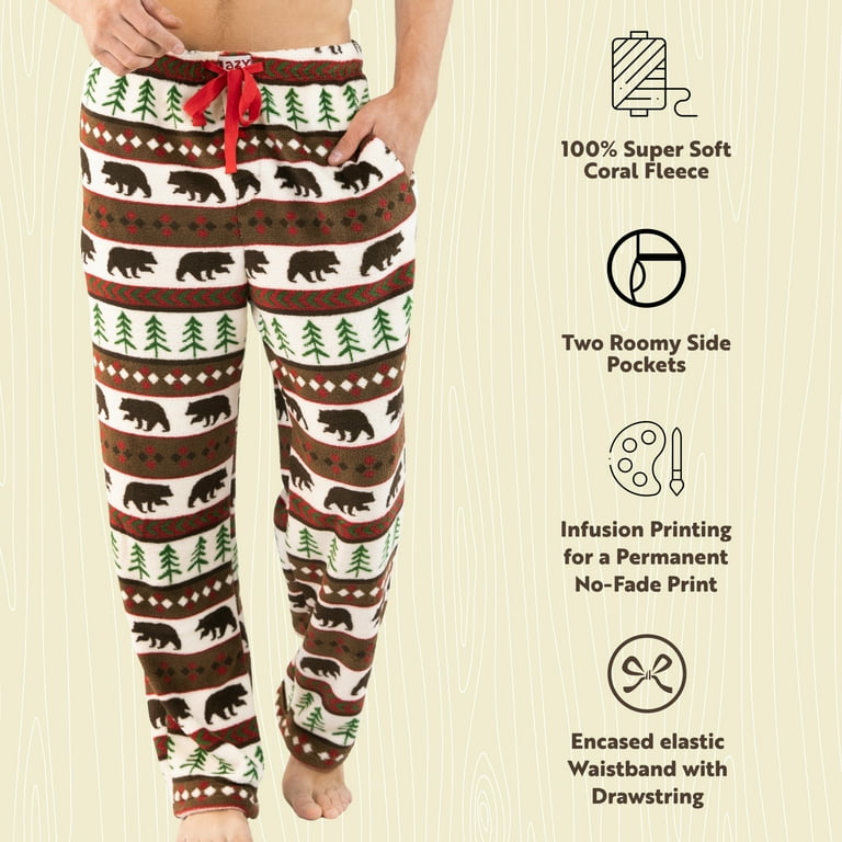 LazyOne Men s Fleece Pajama Pants Nordic Pajama Bottoms for Men Winter Bear Essentials Small