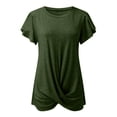 thumbnail image 4 of Dyfzdhu T Shirts for Women Short Sleeve Round Neck Casual Solid Color Kink Pleated T Shirt Top Green, 4 of 4