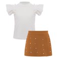 thumbnail image 2 of Doomiva Toddler Girls Ruffle Sleeve Ribbed T-Shirt with Culotte Playwear 2PCS Summer Outfits Shorts Sets Daily Wear Orange 130-8Y, 2 of 6