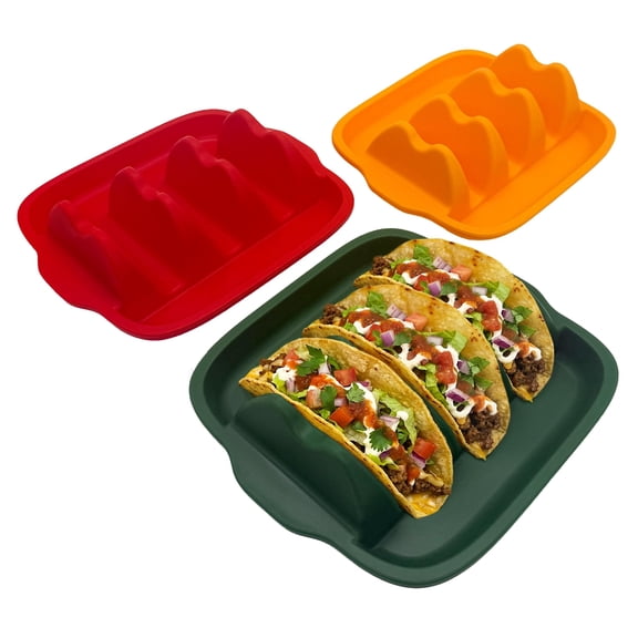 Chef Tacos Taco Shell Holder (3 Pack), Silicone Taco Holder for 3 Tacos, Reusable Plates with Dividers, Flexible Soft Tray, Dishwasher & Microwave Safe