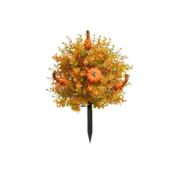 1 Pack Fall Pumpkin Topiary Trees with Stakes, 22 Inch Artificial Pumpkin Topiary Stakes with Orange Eucalyptus Leaves, Fall Pumpkin Artificial Flowers for Pathway Garden Halloween Thanksgiving Decor