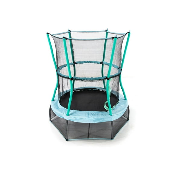 SKYWALKER TRAMPOLINES 48 inch, Teal Round, Indoor Trampoline for Kids, Mini Bouncer, Rebounder with Safety Enclosure Net and Padding