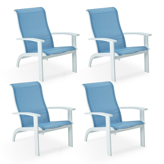 VICLLAX Outdoor Adirondack Chair Set of 4, Patio Chair for Lawn Garden, All Weather Outdoor Lounge Chairs, blue and white