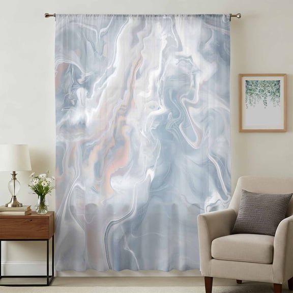 Light Blue Marble Sheer Curtains 96 Inches Long, Modern Abstract Ombre Minimalism Art Light Filering Curtains, Privacy Drapes Simi Floor to Veiling Curtain for Living Room Large Window Treatment