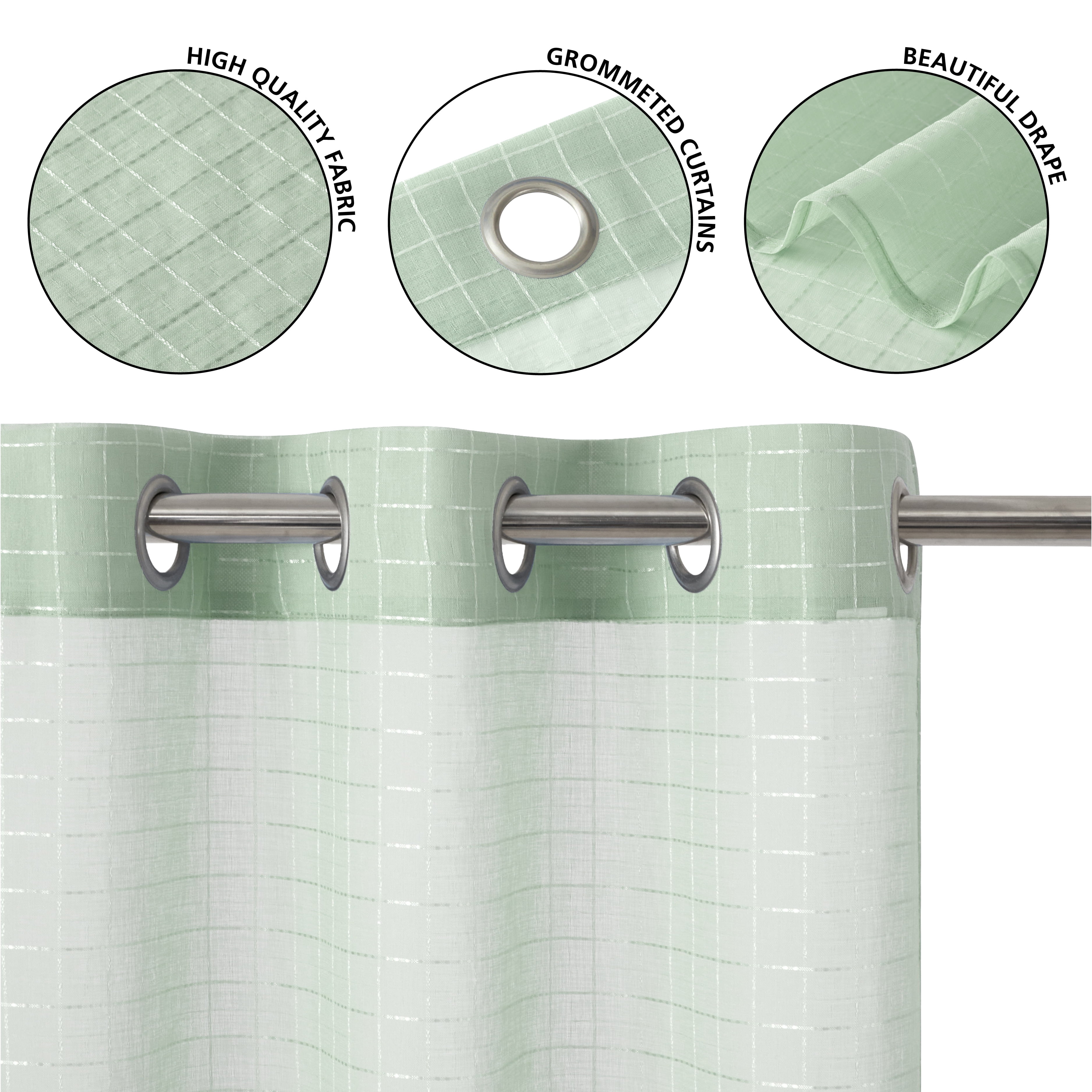 Mainstays Windowpane Sheer Curtain Panel Pair, Set of 2,Soft Sea, 38" W x 95" L