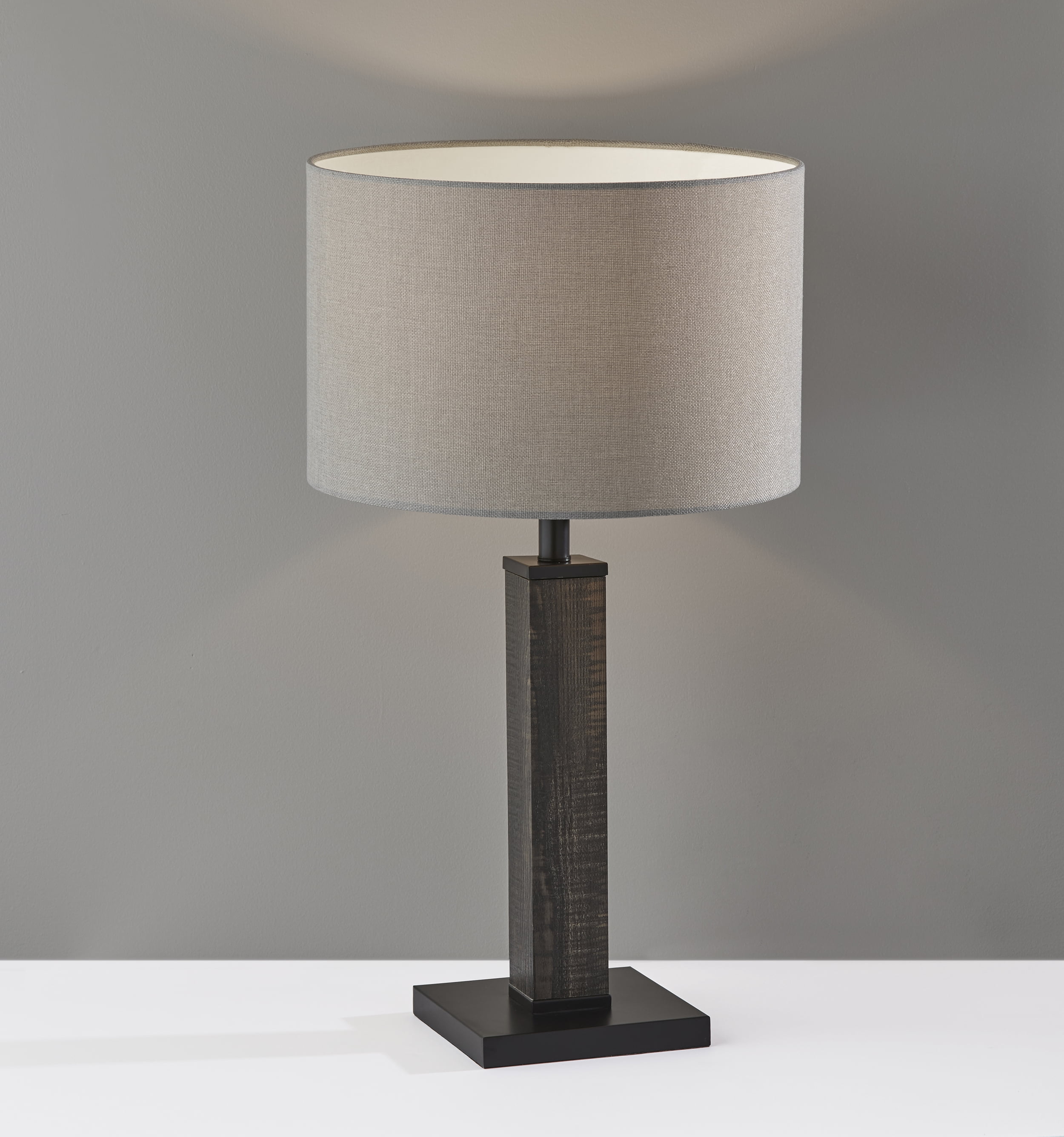 Adesso Kona Table Lamp, MDF with Black Washed Wood PVC Veneer and Black Metal Accents