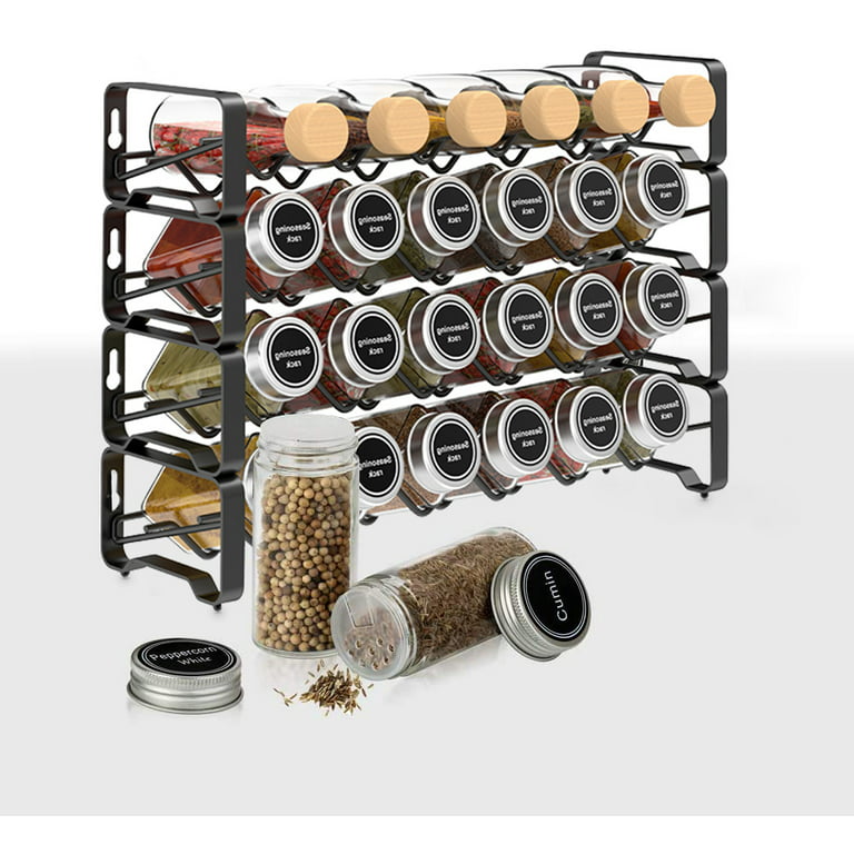 SWOMMOLY Spice Rack Organizer with 32 Empty Square Glass Spice Jars, 386  White Spice Labels with Chalk Marker and Funnel Complete Set, Seasoning