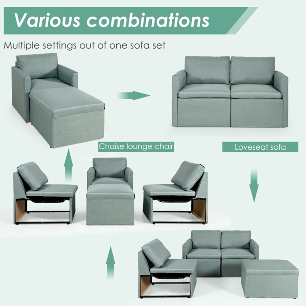 Finihen Convertible Sofa Bed, Modern Convertible Sleeper Couch, Convertible L-Shaped Sectional Sofa Couch with Reversible Chaise, for Living Room, Green