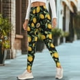 thumbnail image 4 of Renewold Lemon Leaf Black Leggings with Pockets for Women Athletic Tights Compression Leggings High Waisted Butt Lifting Printed Pants Comfy Womens Yoga Leggings, S, 4 of 8