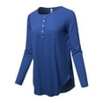 thumbnail image 2 of A2Y Women's Premium Solid Long Sleeve Dolphin Hem Shell Button Henley Top Shirt Sapphire M, 2 of 6