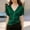 Army Green, variant on Women's Elegant Satin Blouse Side Tie Drawstring V Neck Tops Summer Asymmetrical Hem Short Sleeve Casual Shirts