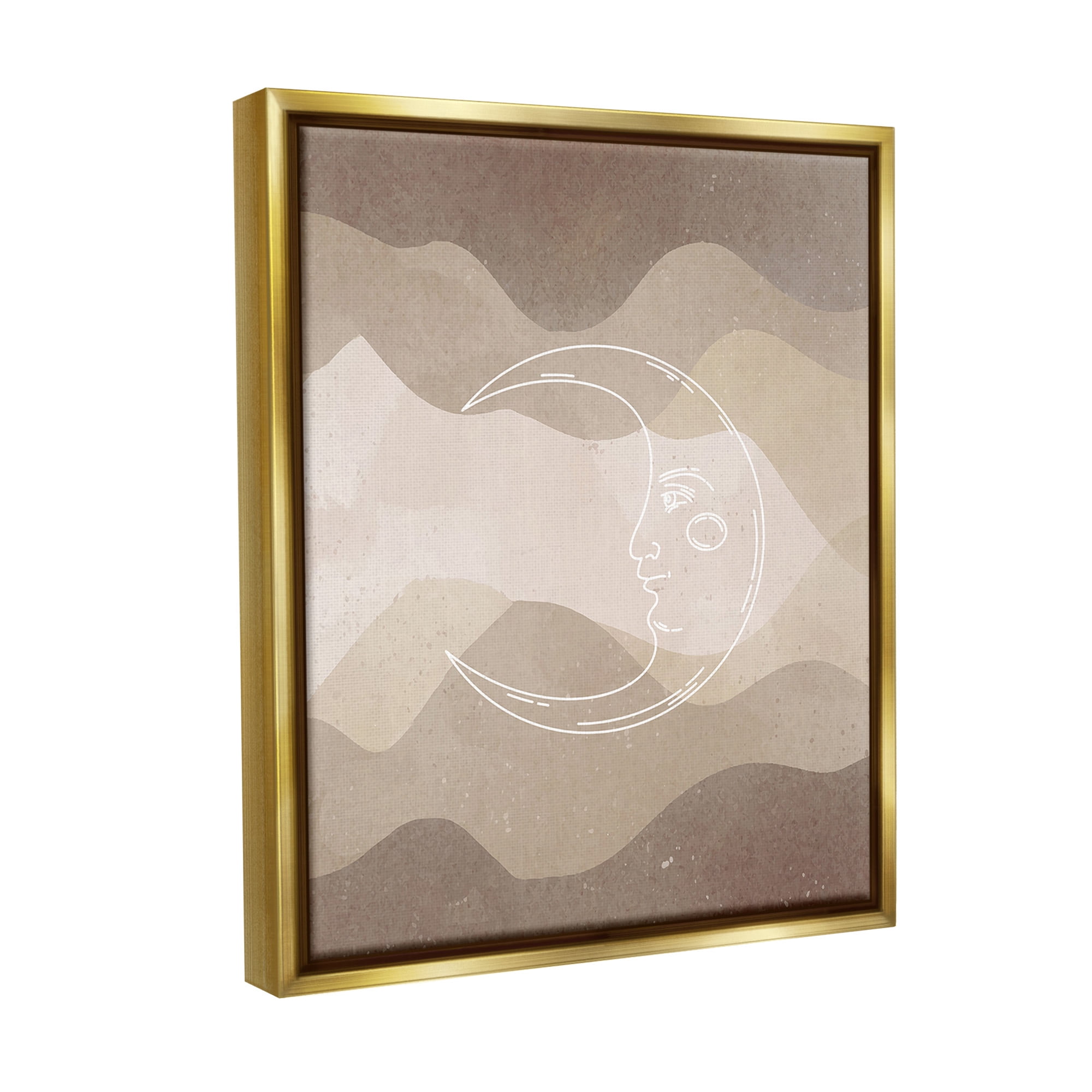 Stupell Industries Boho Celestial Moon Landscape Painting Gold Floater Framed Canvas Art Print Wall Art, 17 x 21
