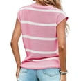 thumbnail image 5 of Women Pullover Knit Sweater Vest Cover Sleeve Vest Striped Round Neck Casual Loose Tops, 5 of 5