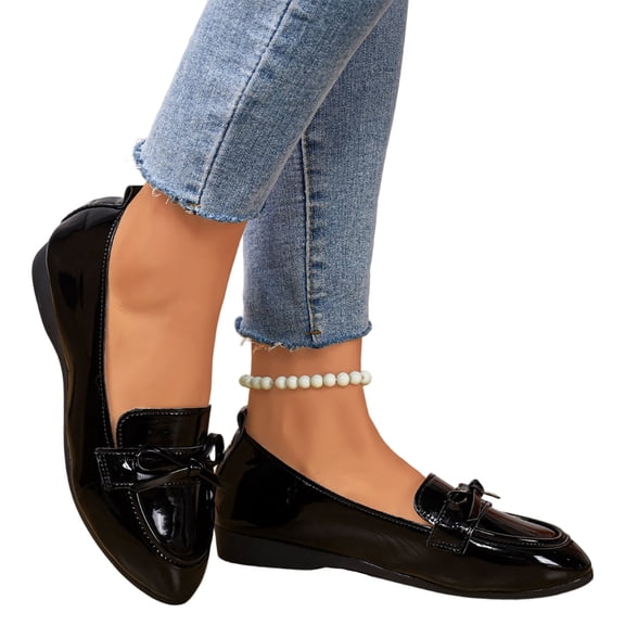 Willtoo Womens Bow Loafers Slip On Low Wedge Flat Dress Shoes Comfort Non Slip Walking Shoes for Office, Daily Commuting and Casual Wear