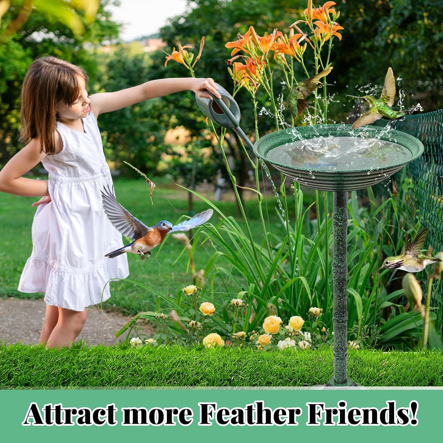 Bird Bath for Outside with Pedestal, Vintage Freestanding Garden  Birdbaths & Birdfeeder, Birdbaths Bowl Bird Baths for Outdoors Yard Garden Lawn Decor, Upgrade Dual-use Base