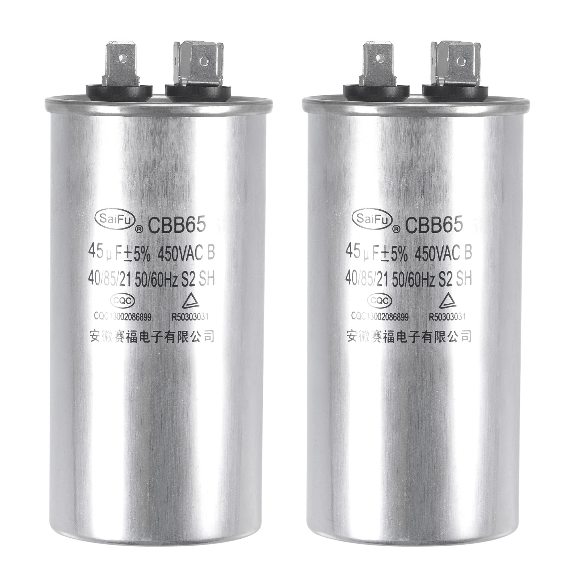 Uxcell 45uF 450V AC Aluminum Case with Terminal Round CBB65 Run Capacitor 2 Pack