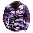 thumbnail image 2 of Men's Camouflage Print Quarter-Zip Pullover Sweatshirt, Retro American Style Crewneck Hoodie, Casual Long Sleeve Military Look Spring Fall Wear,Purple,M, 2 of 4