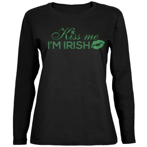 St. Patrick's Day Kiss Me I'm Irish Black Womens Long Sleeve T-Shirt - 2X-Large