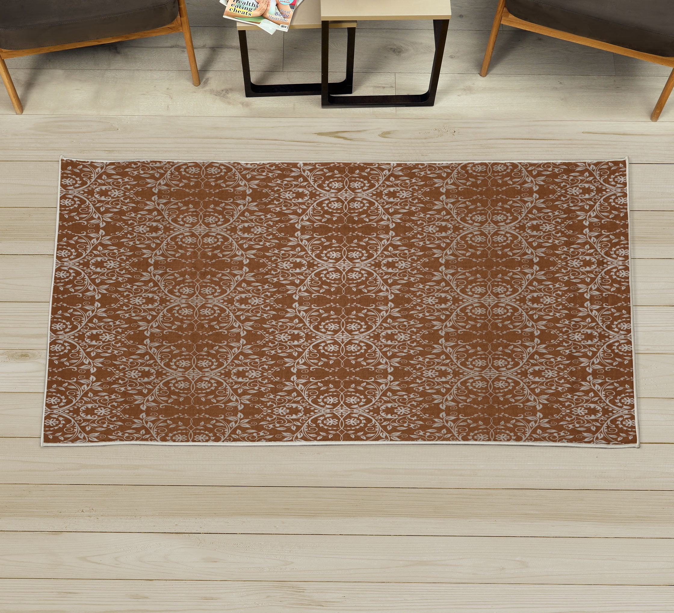 Old Timey Rug Floral Decorative Rug, Victorian Lace Flowers and Leaves Retro ...