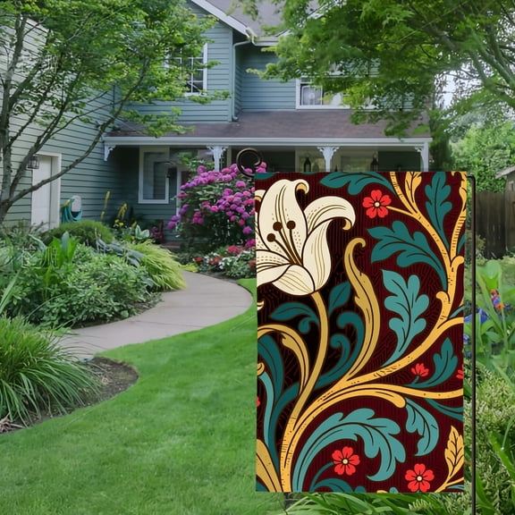 Spring Summer Garden Flag Double Sided Teal Gold Colored Flowers Pattern Welcome Yard House Outside Outdoor Decoration,12*18 inch