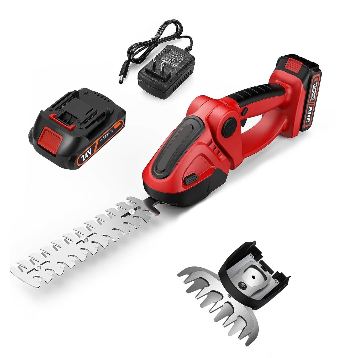 24V Cordless Handheld Grass Shear Hedge Trimmer with 90 Degree Cutting Angle 2Pcs Replaceable Blades Electric Shrub Trimmer Hedge Cutter with Detachable Battery for Garden Lawn
