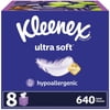 Kleenex Ultra Soft Facial Tissues, 8 Cube Boxes, 80 Tissues per Box, 3-Ply