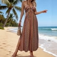 thumbnail image 6 of Ytndtr Women's Boho Striped Print Halter Neck Backless Tie Waist Split Maxi Dress Summer Beach Vacation Sundress, 6 of 7