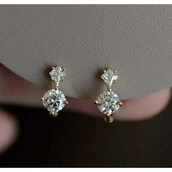2Ct Round Cut Lab Created Diamond Huggie Hoop Earrings 14K Yellow Gold Plated