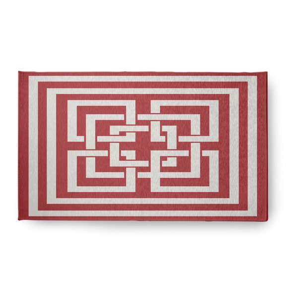 Simply Daisy 18 x 30 Greek New Key Nautical Chenille Rug, Ligonberry Red