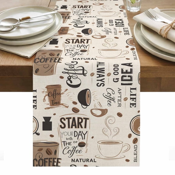 Coffee Table Runner - 70 Inch Long, Kitchen Dining Table Runner Dresser Scarves, Brown Beans Cup Dessert Drink Monochrome Farmhouse Decor for Coffee Tables Wedding Party Banquet