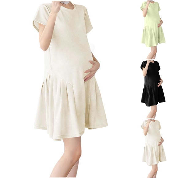Xuniizn Womens Maternity Dresses Short Sleeve Summer Dress Casual Loose Round Neck Baby Shower Dress, M-2XL