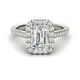 thumbnail image 3 of Women's Halo Engagement Ring, Solitaire With Accents Wedding Ring, 2 Ct Simulated Emerald Cut Diamond Ring, 14K White Gold Plated Women's Unique Ring, Pave Set Anniversary Ring For Her Birthday Gift, 3 of 4