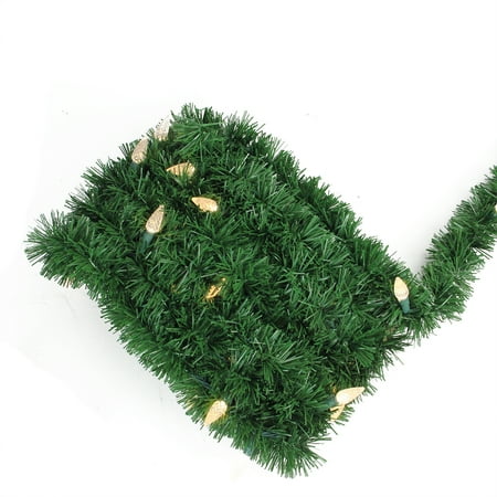 Lit Christmas Star 18' Pre-Lit Green Pine Artificial Christmas Garland - Warm White LED C6 Lights ()